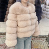 Genuine Fox Fur & Leather Winter Coat