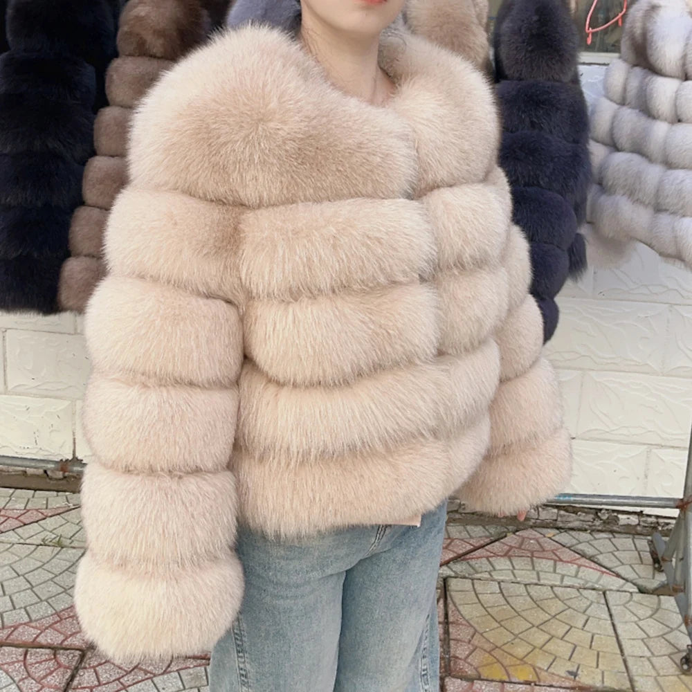 Genuine Fox Fur & Leather Winter Coat