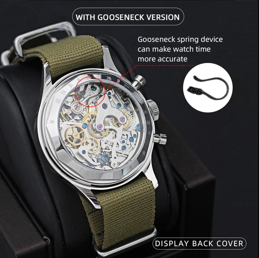 Red Star Retro 1963 Chronograph ST1901 Hand Winding Movement Air Force Pilots Aviation Sapphire Men Mechanical Watch Waterproof