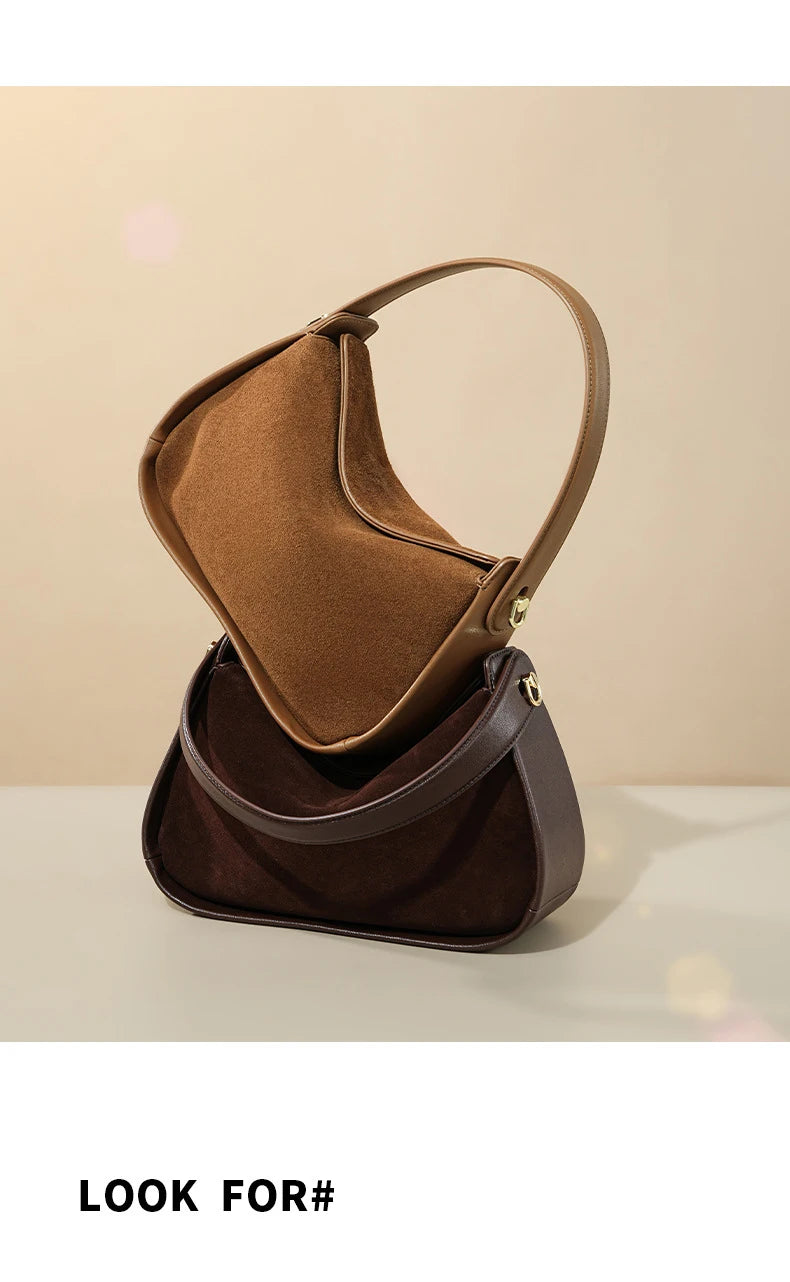2025 New Suede Leather Crossbody Bag Unique Design Shoulder Pack Women Work Commuting Handbag Urban Beauty Box Tote Messenger