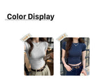 Y2K Vintage Slim Fit Crop Top - Solid Crewneck Short Sleeve Tee