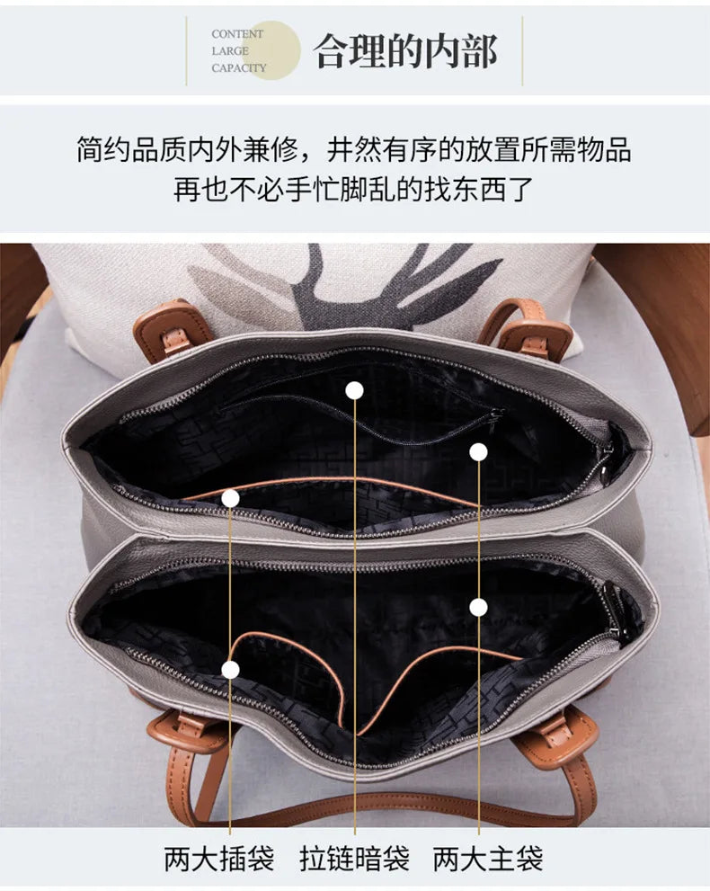 Genuine Leather Tote Bag Luxury Designer Women's Shoulder Bag Large Capacity Women Bags High Quality Soft Cowhide Female Handbag