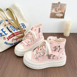 Women's High-Top Canvas Platform Sneakers — Rivet Buckle Lace-Up