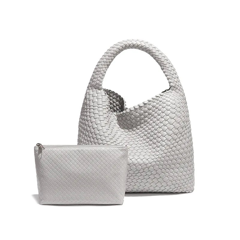 2025 Women Bag Luxury PU Leather Handbag Lady Fashion Handmade Knitting Tote Female Hand-woven Basket Shoulder Bag with Purse