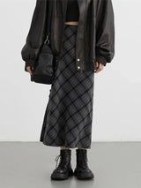 CHIC VEN Women Long Skirt Casual New Sweet Cool Style High Waist Slit Plaid Half Skirt Straight Tube Skirts Spring Autumn 2024