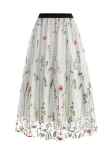Tonval Floral Embroidered Mesh Midi Skirt – Elegant & Vintage
