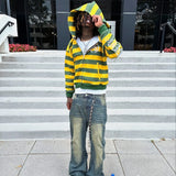 Y2K Striped Zip-Up Hoodie with Embroidery