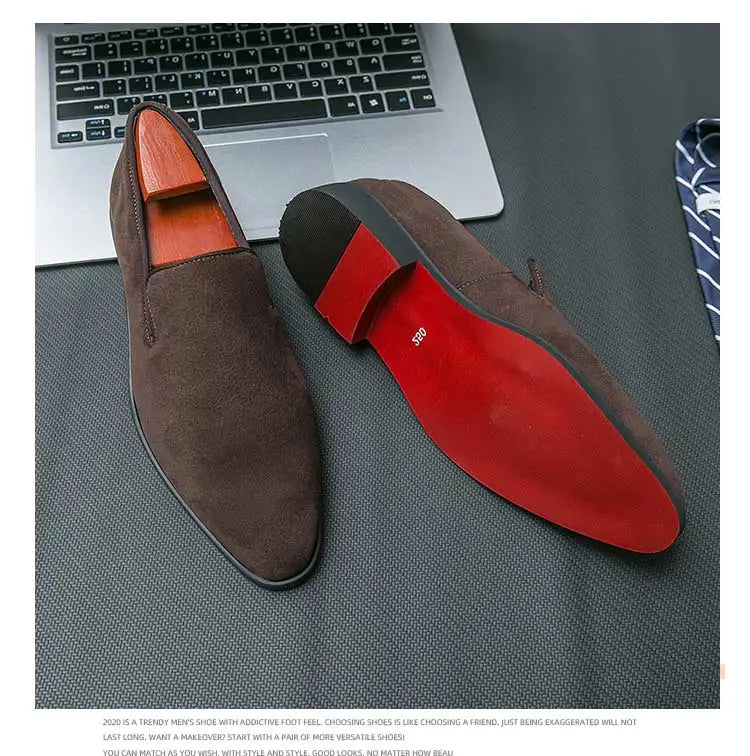 New In Red Bottom Shoes for Men Loafers Flock Solid Slip-On Party Men Dress Shoes Size 38-48 Free Shipping Men Shoes
