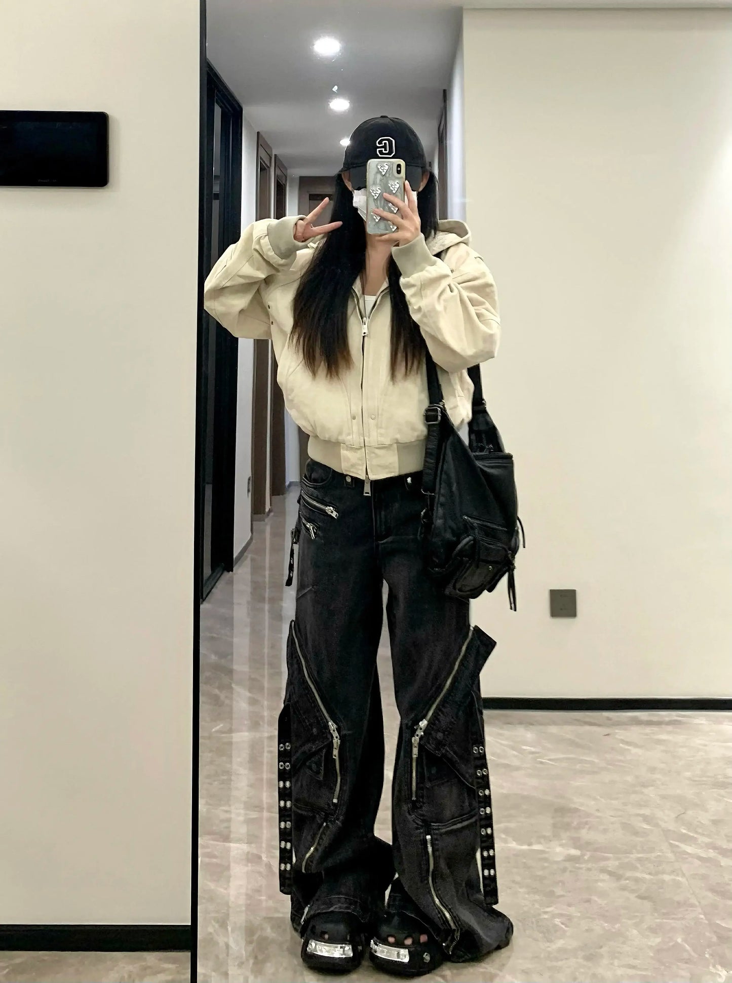 Gothic Punk Wide-Leg Cargo Jeans | Y2K Baggy Denim