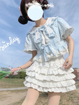 Kawaii Bow Mini Skirt – Ruffle Tiered A-Line