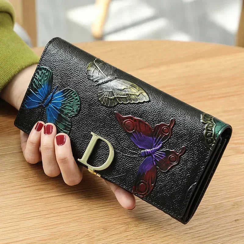 Genuine Leather Purse Wallet Female 3d Embossing Ladies Personality Retro Long Clutch Wallet Women Purse Coin Holders
