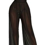 Women's Black Lace Wide-Leg Pants