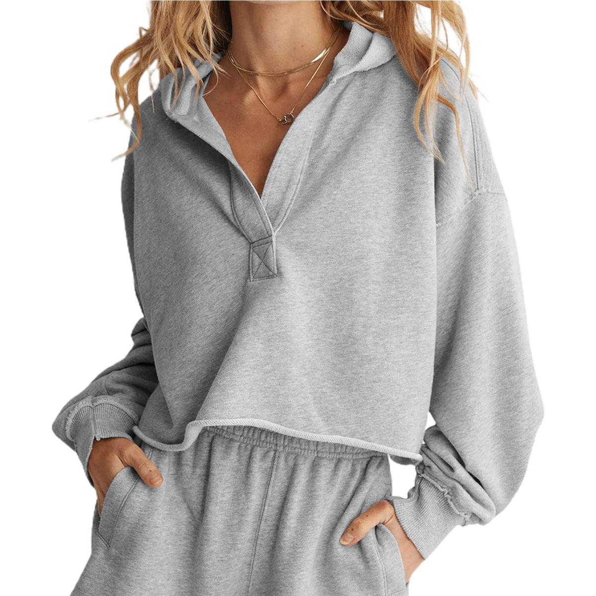 Women's Relaxed V-Neck Cropped Hoodie