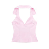 Women Summer 2 Piece Set High Waist Back Pocket Mini Skirts Shorts Sexy V-Neck Sleeveless Backless Suspender Zipper Top