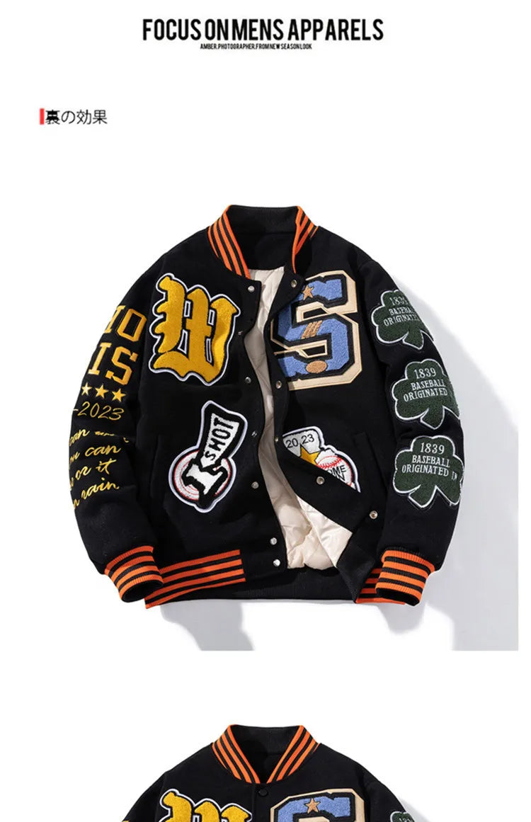 Retro Embroidery Varsity Jacket