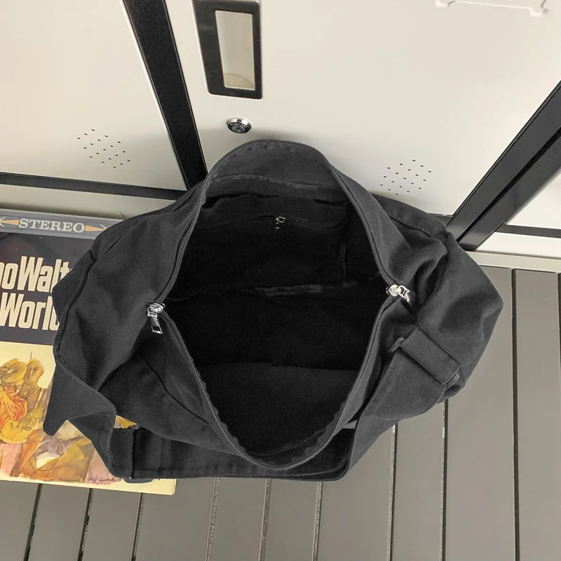 Solid Color Canvas Female Crossbody Bags For Women Large Capacity Shopping Messenger Bag Student Shoulder Bag Unisex School Bag