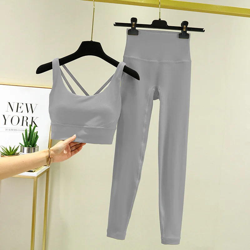 TRY TO BN 2 Piece Yoga Set Women's Tracksuit Sports Bra High Waist Leggings Tummy Control Squat Proof Workout Outfit Gym Clothes