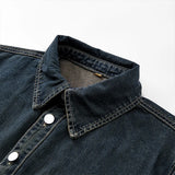 Heavy duty washed denim jacket for men vintage blue lapel long sleeved shirt style jacket casual and loose outer wear