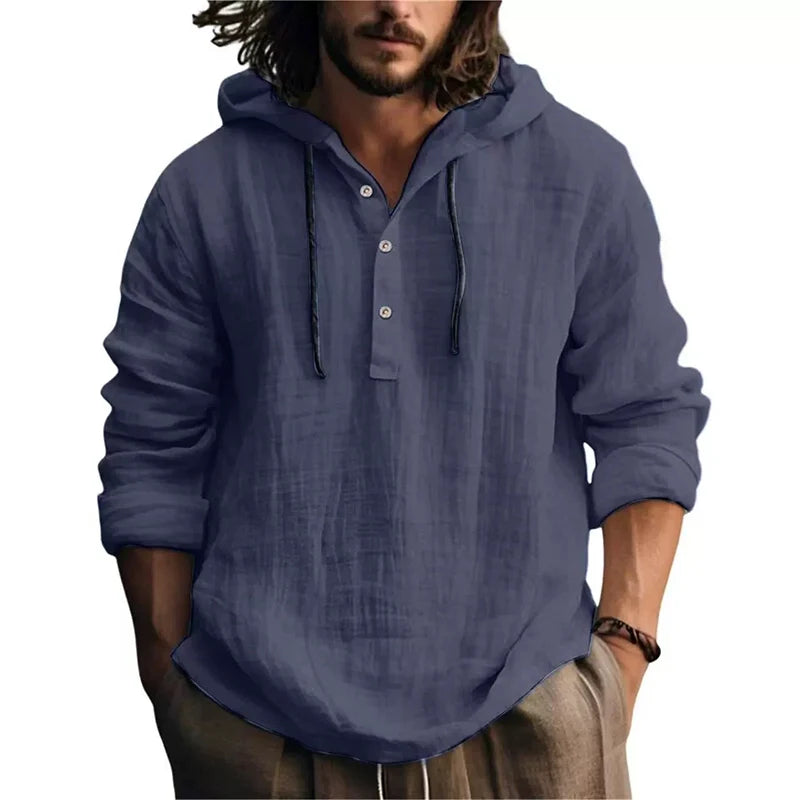 2025 New Men's Casual Blouse Cotton Linen Shirt Loose Tops Long Sleeve Tee Shirt Spring Autumn Casual Men's Shirts Hoodie