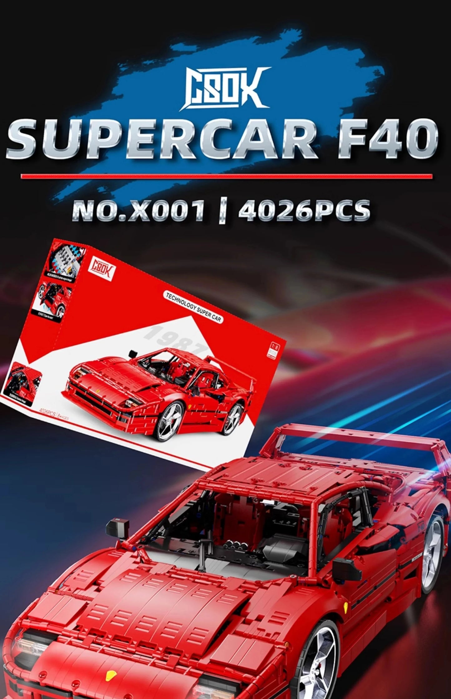4026PCS Technical LOX Edition F40  Assembly MOC 140629 Building Block Car Supercar Model Adult High Difficulty Racing Toys