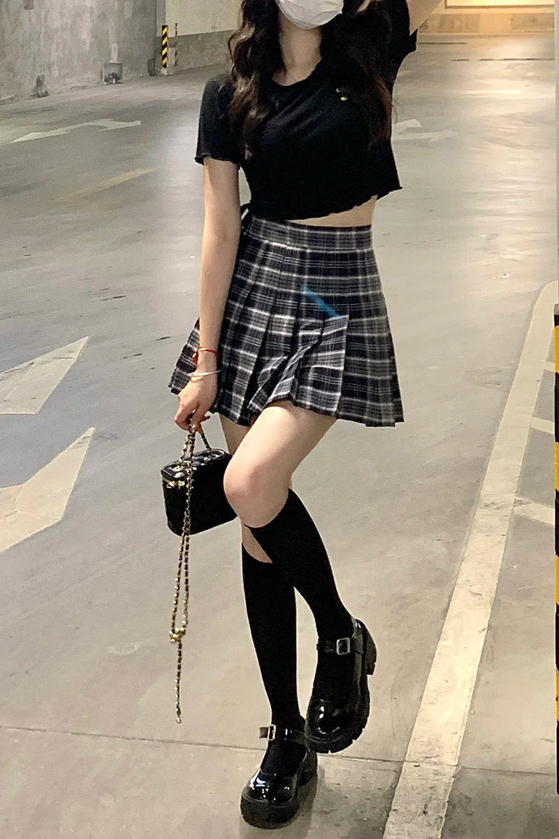Plaid A-Line Mini Skirt – High Waist, Pocketed