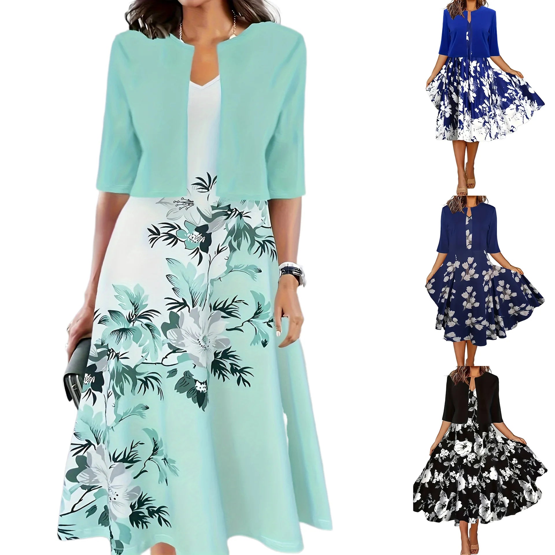 Floral Print Two-Piece Dress Set