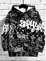 European and American Men's Autumn Gothic Letter Graffiti Print Soft and Comfortable Hooded Sweatshirt Outdoor Street Top