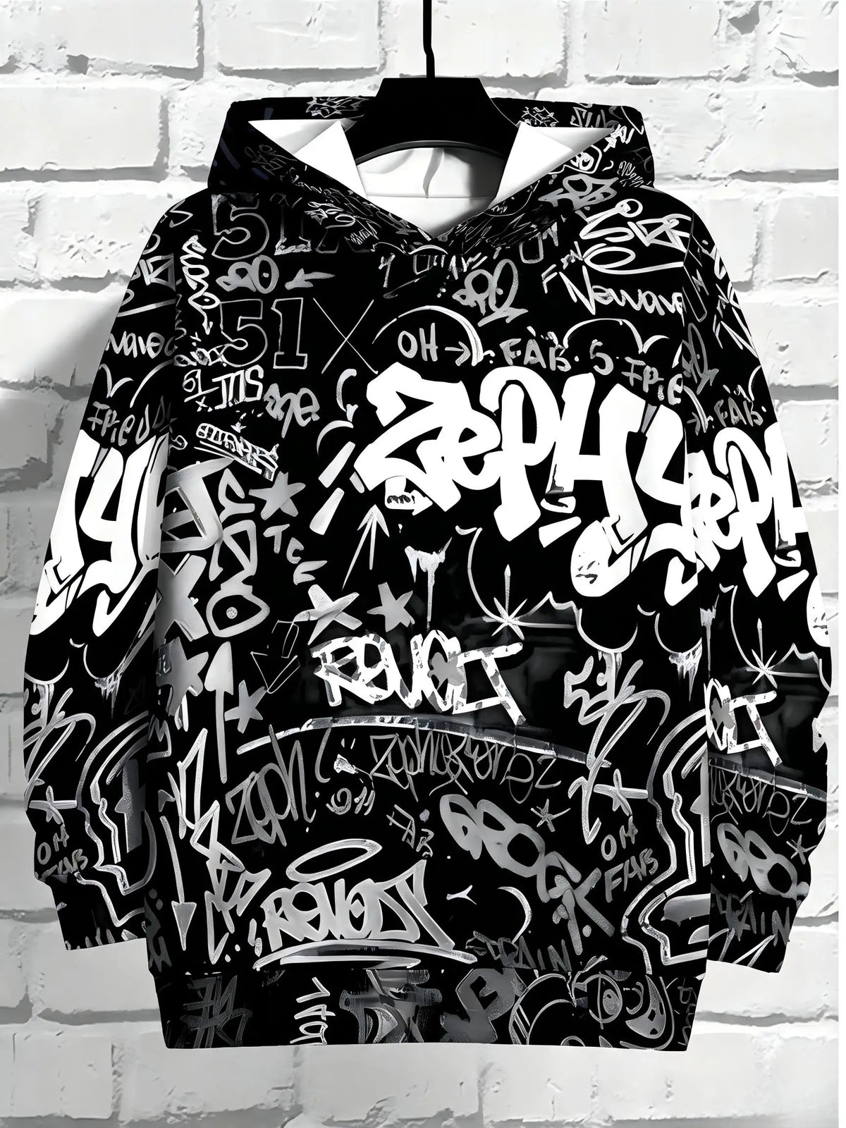 European and American Men's Autumn Gothic Letter Graffiti Print Soft and Comfortable Hooded Sweatshirt Outdoor Street Top