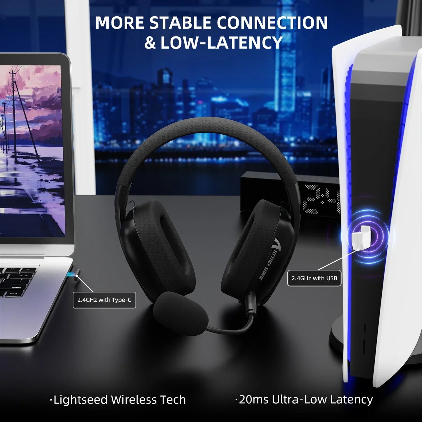 ATTACK SHARK L80PRO Wireless Gaming Headset Tri-Mode 2.4G Bluetooth Wired Ultra-Light Low Latency Noise Cancelling with Mic