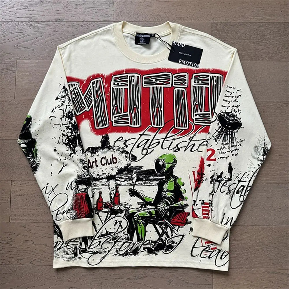 Mixed Emotion Oversized Cotton Long Sleeve T-Shirt