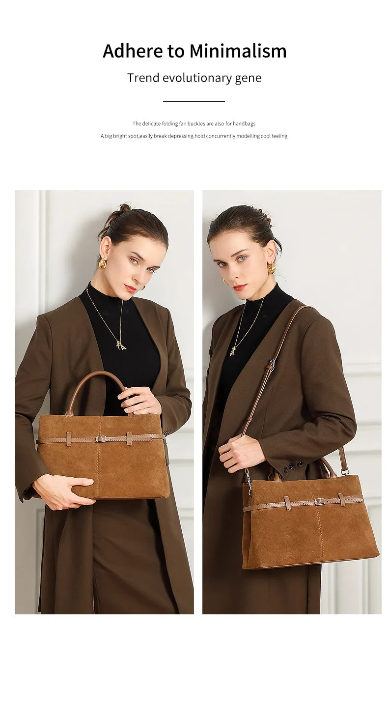 Oversized Suede Leather Briefcase Spacious Handheld Shoulder Crossbody Bag Women Slouchy Commuting Premium Light Luxury Handbag