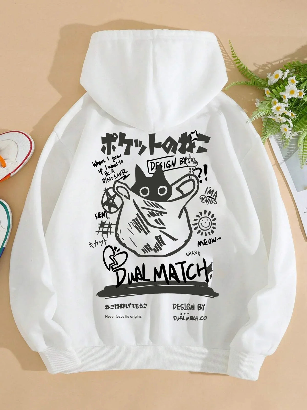 Cat Print Fleece Hoodie – Relaxed Unisex Fit
