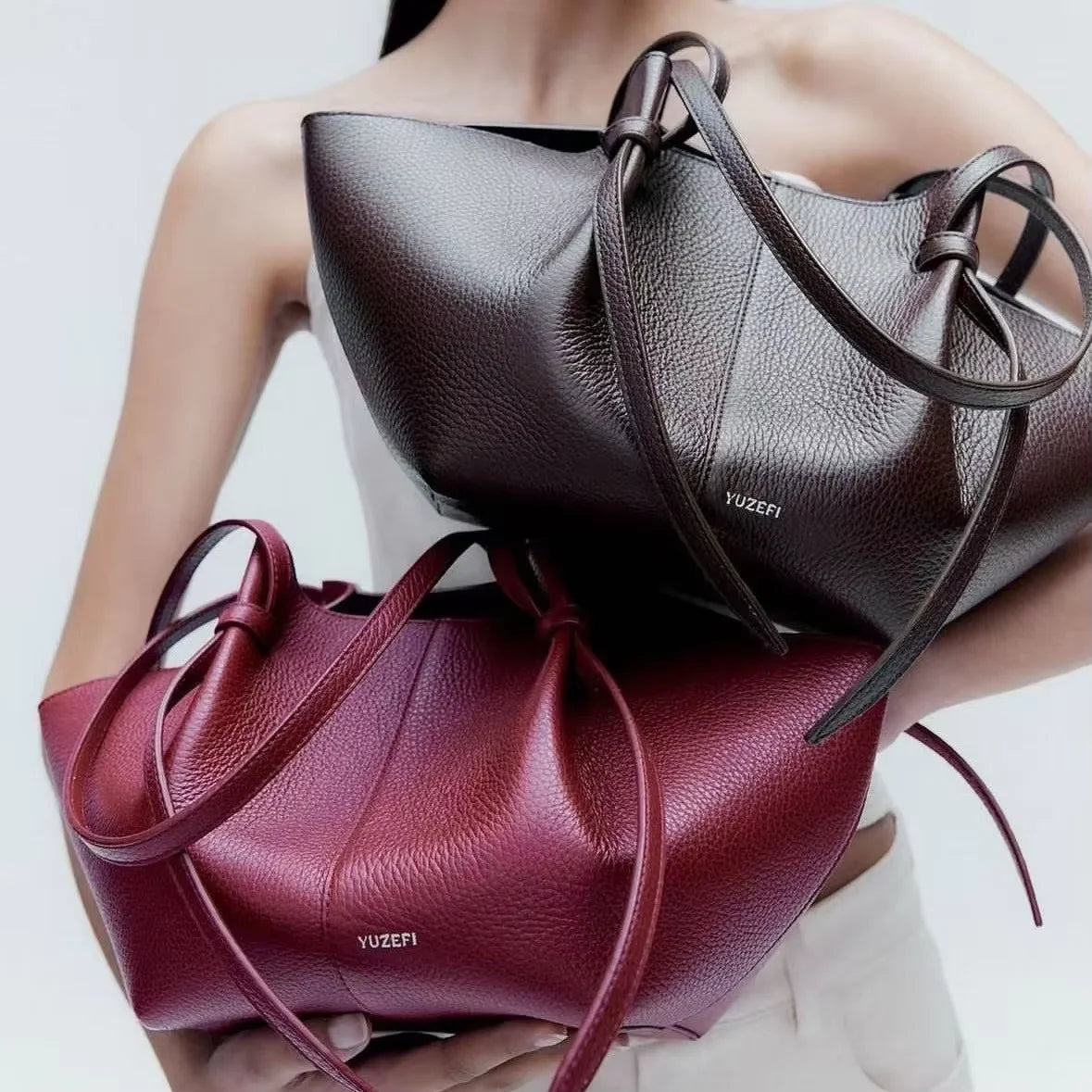 YUZEFI Women Tote Bag Solid Color Retro Minimalist Relaxation Luxury Versatile Daily Commuter Travel Large Capacity Shoulder Bag