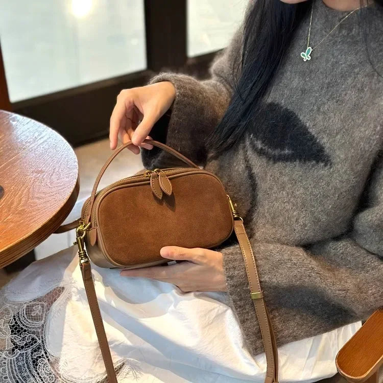 Russian Women's Genuine Suede Cowhide Leather Shoulder Bag Soft Cow Versatile Ladies Crossbody Bag Trendy Luxury Female Designer
