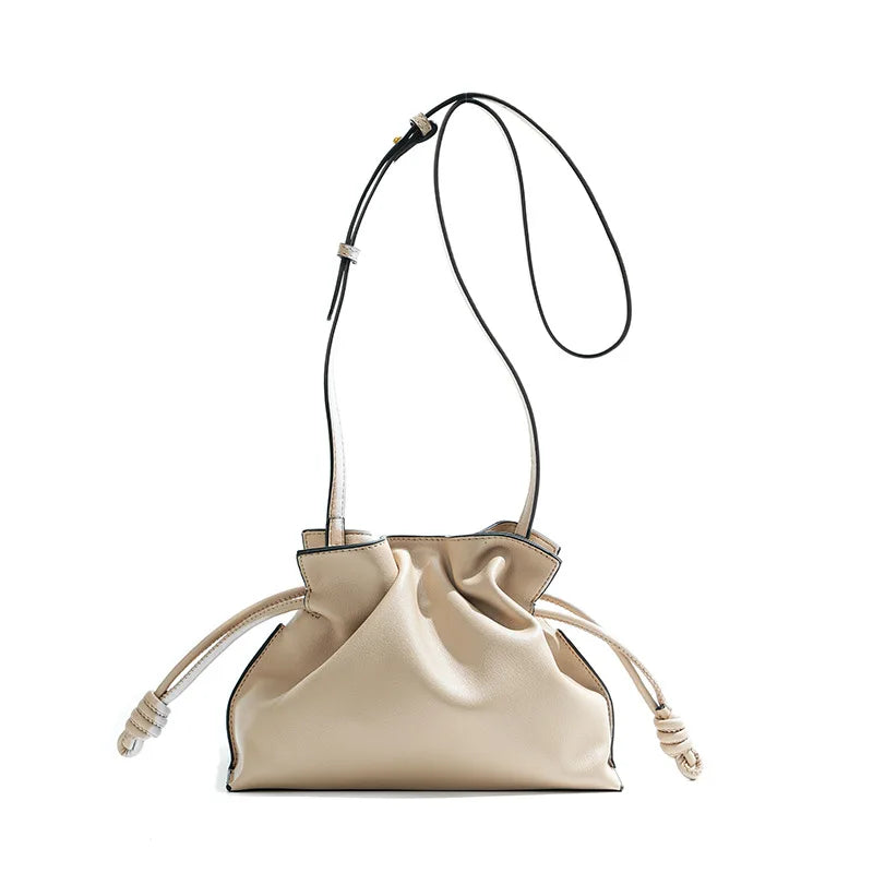 Autumn and Winter Classic Flamenco Fashion Lucky Bag Cloud Bag Genuine Leather Drawstring Shoulder Crossbody Bucket Bag for Wome