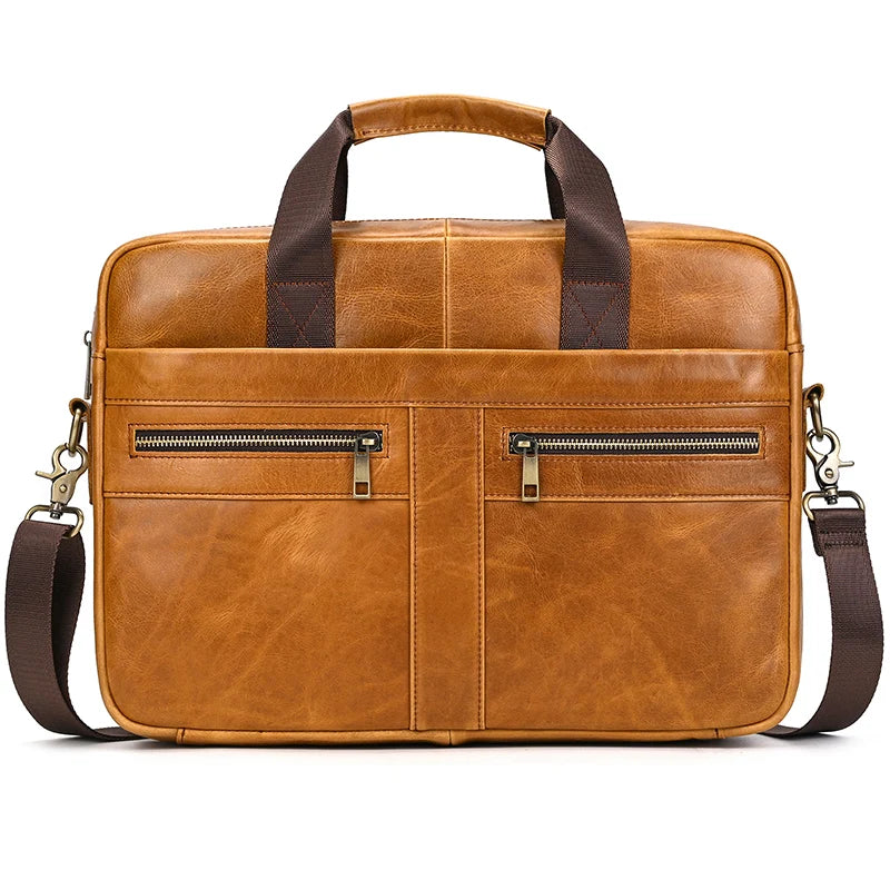 Luufan Genuine Leather Men's Business Handbag 15" Laptop Briefcase Bag Male A4 Document Shoulder Message Computer Bag Work Tote