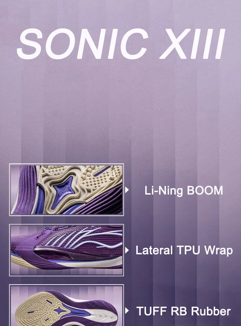Li-Ning Men's SONIC XIII Professional Basketball Shoes BOOM Cushion TUFF RB Wearable LiNing Competition Sports Shoes ABAV025