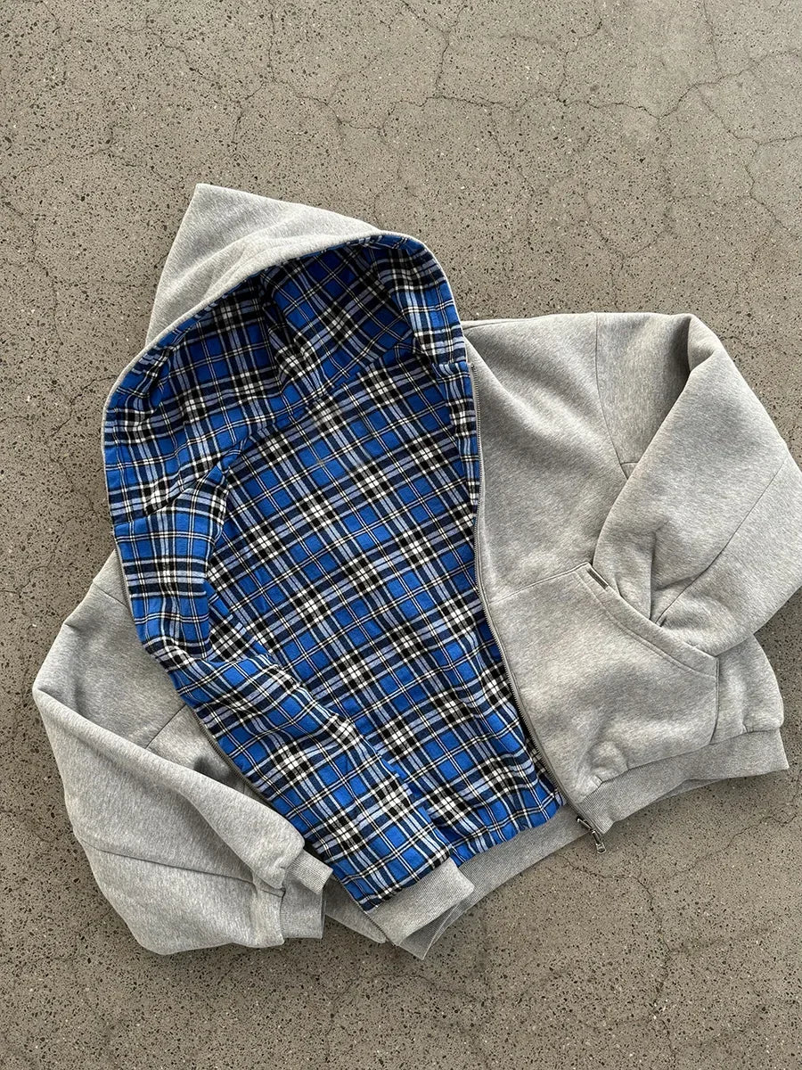 Reversible Oversized Plaid-Lined Hoodie