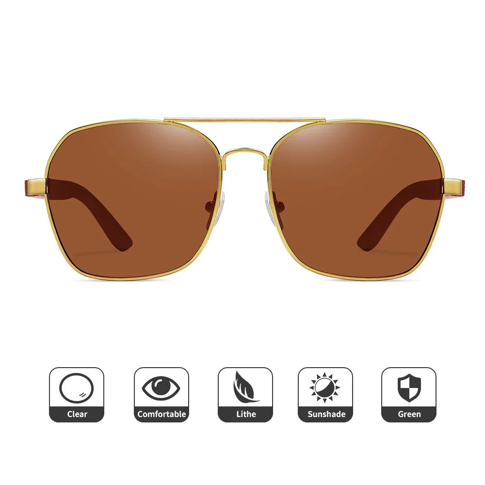 GM Fashion Retro Metallic Square Sunglasses for Women and Men Luxury Designer Brands Popular Driving Bamboo and Wood Sunglasses