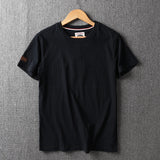 Summer New American Retro Short-sleeved O-neck Solid Color T-shirt Men's Fashion Simple 100% Cotton Washed Casual Sport Tops
