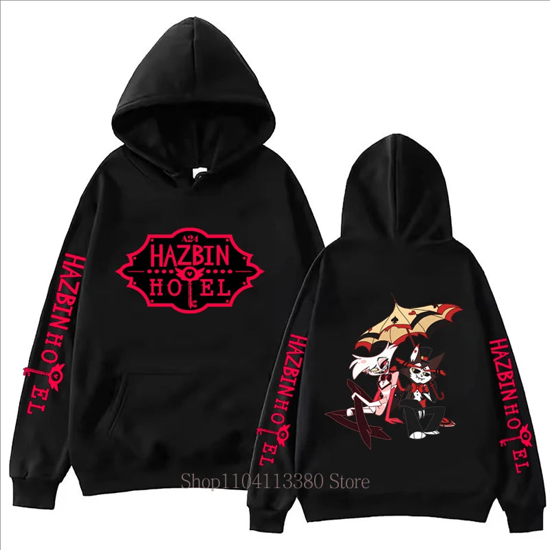 Hazbin Graphic Print Fleece Pullover Hoodie