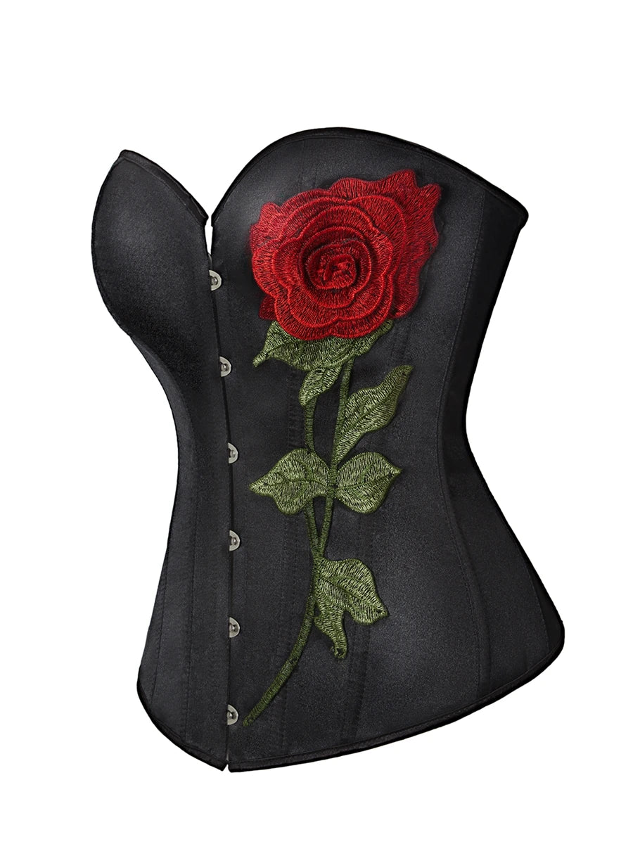 Floral Embroidered Lace-Up Corset Top