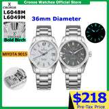 Cronos Men Watch 36mm Automatic PT5000 Miyota 9015 Movement Wristwatches White Dial Birch Pattern Sapphire 10 ATM L6048M
