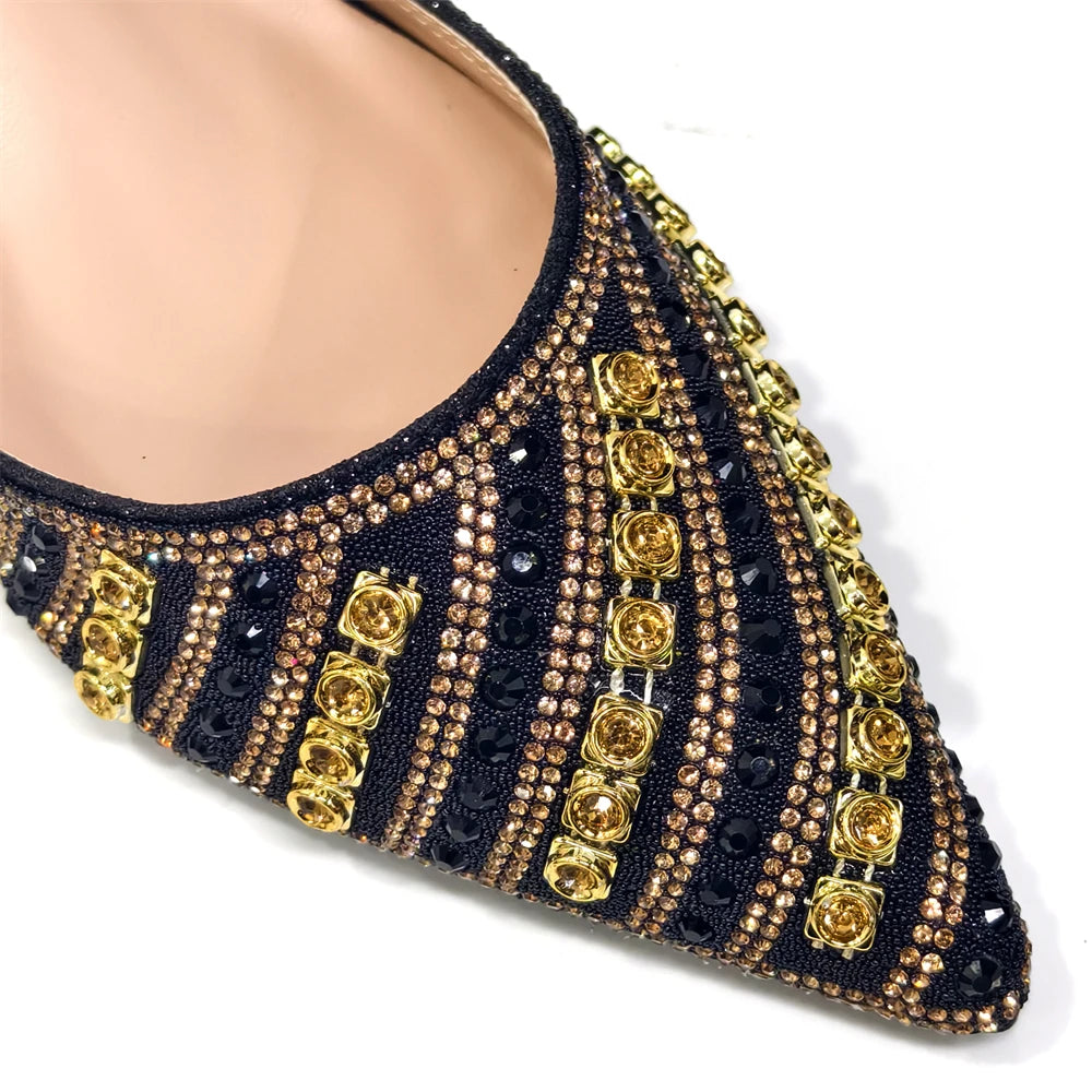Rhinestone Pointed-Toe Slingback Heels & Bag Set