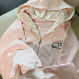 Women's Pink Embroidered Zip-Up Hoodie