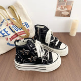 Women's High-Top Canvas Platform Sneakers — Rivet Buckle Lace-Up