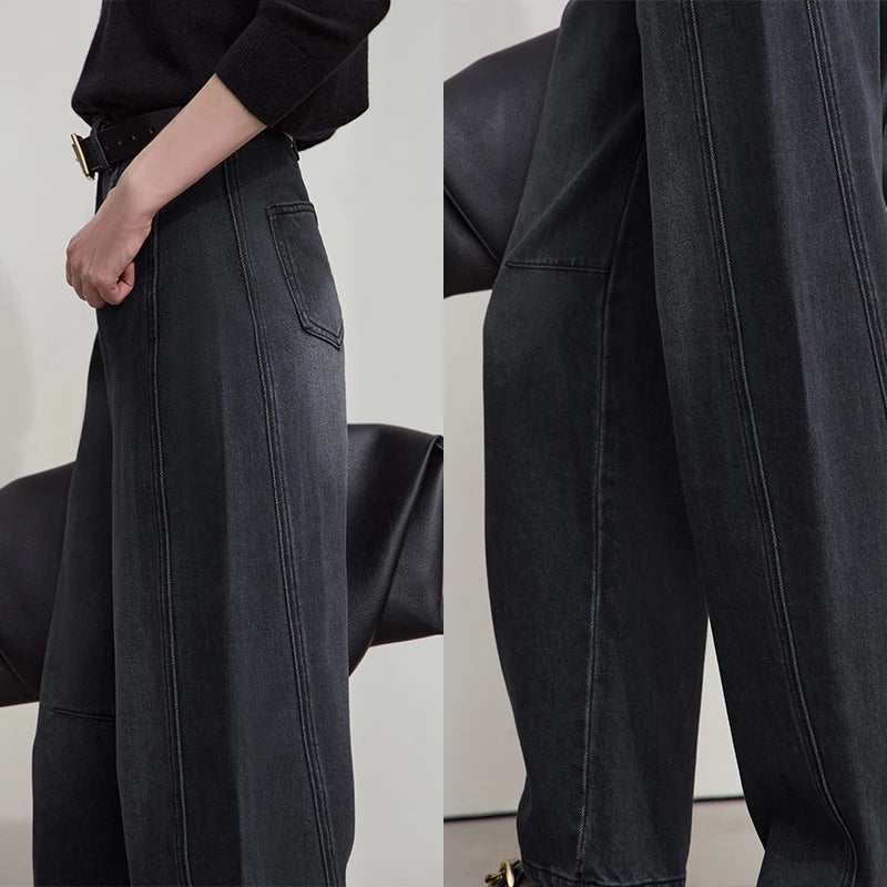 Amii casual Women's jeans 2025 Autumn new minimalist retro Women pants versatile loose cotton wide-leg trousers ladies 12553096