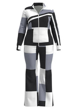 Two Piece Set Women Outfit 2023 Autumn Fashion Geometric Print Stand Collar Long Sleeve Zip Up Top & Casual Sporty Pants Set