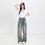 Y2K Vintage Wide-Leg Distressed Jeans