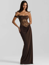 One-Shoulder Lace Gown – Sleeveless Backless Maxi Club Dress
